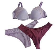 Combo Lingerie Feminino Com 2 Calcinhas 1 sutiã com Bojo Rendado