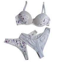 Combo Lingerie Feminino Com 2 Calcinhas 1 sutiã com Bojo Rendado