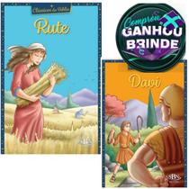 Combo Livro Clássicos da Bíblia: Rute + Davi Ilustrada Infantil SBN Crianças Infantil Evangélico Filhos Meninos Bebê