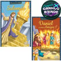 Combo Livro Clássicos da Bíblia: Salomão + Daniel Ilustrada Infantil SBN Crianças Infantil Evangélico Filhos Meninos - Igreja Cristã Amigo Evangélico
