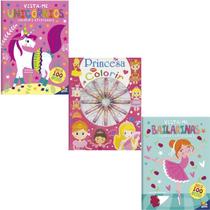 Combo Livro Vista-me! Unicórnios + Bailarinas + Cores em Ação Princesa para Colorir SBN Crianças Filhos Infantil Desenho