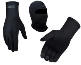 Combo Luva Preta X11 Thermic Segunda Pele Térmica Moto Motociclista Frio Touch Screen + Capuz Ninja Touca Balaclava