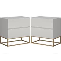 Combo Luxo 2 Mesas de Cabeceira Eros Pés Em Ferro 45cm