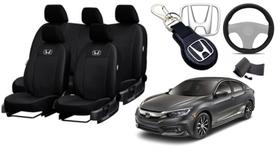 Combo Luxuoso Premium Honda Civic 2016-2021 + Volante + Chaveiro Couro