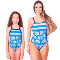 Combo mãe e filha par maiôs hibiscus proteção uv 50+ kauna