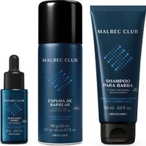 Combo Malbec Club: Espuma de Barbear 190g + Óleo para Barba 25ml + Shampoo para Barba 100ml - Corpo e banho