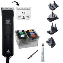 COMBO MÁQUINA DE TOSA ANDIS AGC 2 BIVOLT e KIT PENTES ADAPTADORES 8 PEÇAS AÇO
