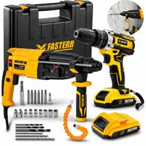 Combo Martelete Perfurador Rompedor 820W e Parafusadeira Furadeira De Impacto Profissional 21v com Maleta e Acessórios Fasterr Combo Martelete Perfurador Rompedor 820W e Parafusadeira Furadeira De Impacto Profissional 21v com Maleta e Acessórios Fasterr