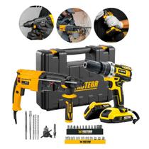 Combo Martelete Perfurador Rompedor 820W e Parafusadeira Furadeira De Impacto Profissional 21v com Maleta e Acessórios Fasterr Combo Martelete Perfurador Rompedor 820W e Parafusadeira Furadeira De Impacto Profissional 21v com Maleta e Acessórios Fasterr