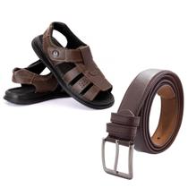 Combo Masculino Casual Sandália Anatômica De Couro + Cinto Combo Masculino Casual Sandália Anatômica De Couro + Cinto