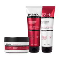 Combo Match Science Reconstrução: Shampoo 250ml + Máscara Capilar 250g + Condicionador 250ml - Cabelos
