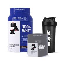 Combo Max Titanium 100% Whey 900g, Creatina 300g e Coqueteleira