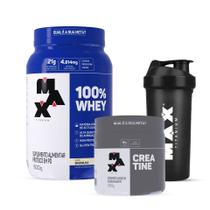 Combo Max Titanium 100% Whey 900g, Creatina 300g e Coqueteleira