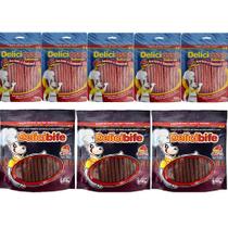 Combo Mega Pacote Ossinhos Palitinho Fino para Cães: 5 Deliciosso Carne 200g + 3 Delicibife Carne 650g