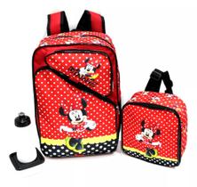 Combo Mochila Escolar Minnie Mouse Coração Costas Grande