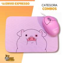 Combo Mouse Rosa + Mouse Pad Pig Rosto / MousePad Estampado