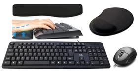 Combo Multilaser - Teclado e Mouse com fio / Apoio para Teclado e Mouse Pad Preto Liso