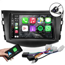 combo multimidia com carplay e moldura para rav4 + chicote plug and play e adaptador de antena