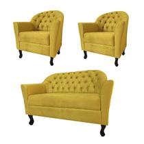 Combo Namoradeira Com 2 Poltronas Para Consultório Clínica Júlia Suede Amarelo - DL Decor