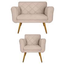 Combo Namoradeira e 1 Poltrona Estofada Hall de Entrada Isabella Suede Bege - LM DECOR Combo Namoradeira e 1 Poltrona Estofada Hall de Entrada Isabella Suede Bege - LM DECOR