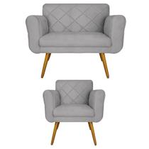 Combo Namoradeira e 1 Poltrona Estofada Hall de Entrada Isabella Suede Cinza - LM DECOR