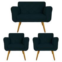 Combo Namoradeira e 2 Poltrona Decorativa Para Escritório Isabella Suede Azul Marinho - LM DECOR Combo Namoradeira e 2 Poltrona Decorativa Para Escritório Isabella Suede Azul Marinho - LM DECOR