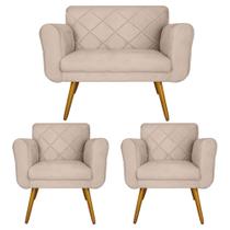 Combo Namoradeira e 2 Poltrona Decorativa Para Escritório Isabella Suede Bege - LM DECOR Combo Namoradeira e 2 Poltrona Decorativa Para Escritório Isabella Suede Bege - LM DECOR