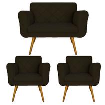 Combo Namoradeira e 2 Poltrona Decorativa Para Escritório Isabella Suede Marrom - LM DECOR