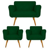 Combo Namoradeira e 2 Poltrona Decorativa Para Escritório Isabella Suede Verde - LM DECOR