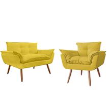 Combo Namoradeira Sofá 02 lugares mais 01 Poltrona decorativa Opalla Pés Palito Amarelo - DS Estofados