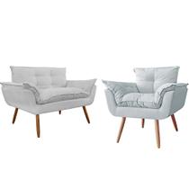 Combo Namoradeira Sofá 02 lugares mais 01 Poltrona decorativa Opalla Pés Palito Branco - DS Estofados Combo Namoradeira Sofá 02 lugares mais 01 Poltrona decorativa Opalla Pés Palito Branco - DS Estofados