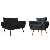 Combo Namoradeira Sofá 02 lugares mais 01 Poltrona decorativa Opalla Pés Palito Preto - DS Estofados Combo Namoradeira Sofá 02 lugares mais 01 Poltrona decorativa Opalla Pés Palito Preto - DS Estofados