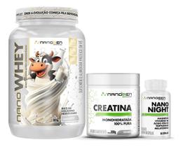 Combo Nutrição Completa Nanogen Whey Protein Creatina Nano Night