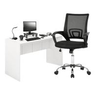 Combo Office - Mesa para Computador 136cm Branco Fosco e Cadeira De Escritório Executive Cromada Giratória - EI075K