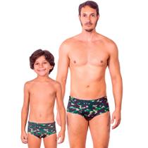 Combo pai e filho par sungas camuflagem militar proteção uv 50+ kauna