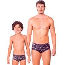 Combo pai e filho par sungas camuflagem noturna proteção uv 50+ kauna