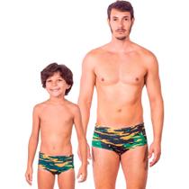 Combo pai e filho par sungas camuflagem serra leoa proteção uv 50+ kauna