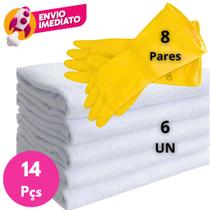 Combo Pano Chão Saco Alvejado 45x70 Duplo 100% Algodão E Luva Látex Multiuso Para Limpeza
