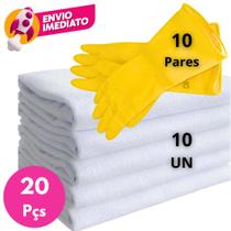 Combo Pano Chão Saco Alvejado 45x70 Duplo 100% Algodão E Luva Látex Multiuso Para Limpeza