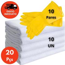 Combo Pano Chão Saco Alvejado 45x70 Duplo Algodão E Luva Látex Multiuso Para Limpeza