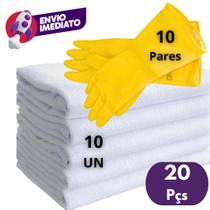 Combo Pano Chão Saco Alvejado 45x70 Duplo Algodão E Luva Látex Multiuso Para Limpeza