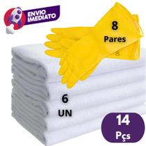 Combo Pano Chão Saco Alvejado 45x70 Duplo Algodão E Luva Látex Multiuso Para Limpeza