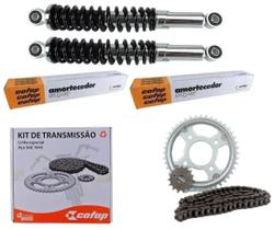 Combo Par Amortecedores Traseiro Com Relação Tração Corrente Coroa Pinhão Cofap Cg Titan Fan Cargo 150 De 2004 Ate 2015 - Aço 1045