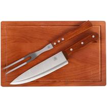 Combo Para Churrasco Inox Cabo Maderia Utensilios Variados Bel
