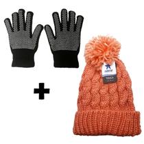 Combo Para Inverno Frio Com Touca Pompom Tricô E Luva Antiderrapante