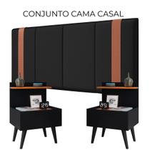 Combo Para Quarto Cabeceira PARISE Detalhes em tiras 1.40 Cama BOX com 2 Mesas de Cabeceira Laura