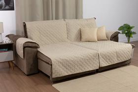 Combo Para Sofá Retrátil de 2 Lugares Com Almofadas Cheias e Manta Com Bolsos na Lateral 2,40 Metros