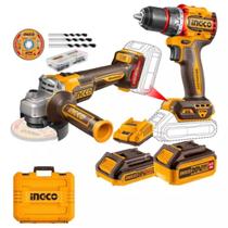 Combo paraf. impacto 1/2 e esmer. angular 4.1/2 a bateria 20v p20s c/1 bateria 4ah e 1 bateria 2ah ingco ckli20273-9