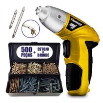 Combo Parafusadeira 11 Bits + Kit Parafusos e Buchas 502 pçs