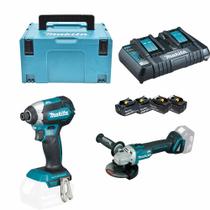 Combo parafusadeira dtd153 + esmerilhadeira dga504 + 4 baterias + carregador + maleta 110v makita